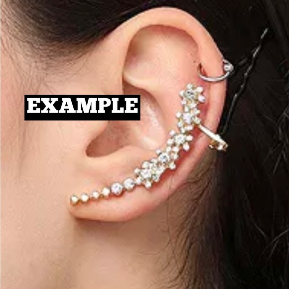 Women's Silver & Black Embellished Cluster Ear Cuff Earrings - Picture 6 of 6